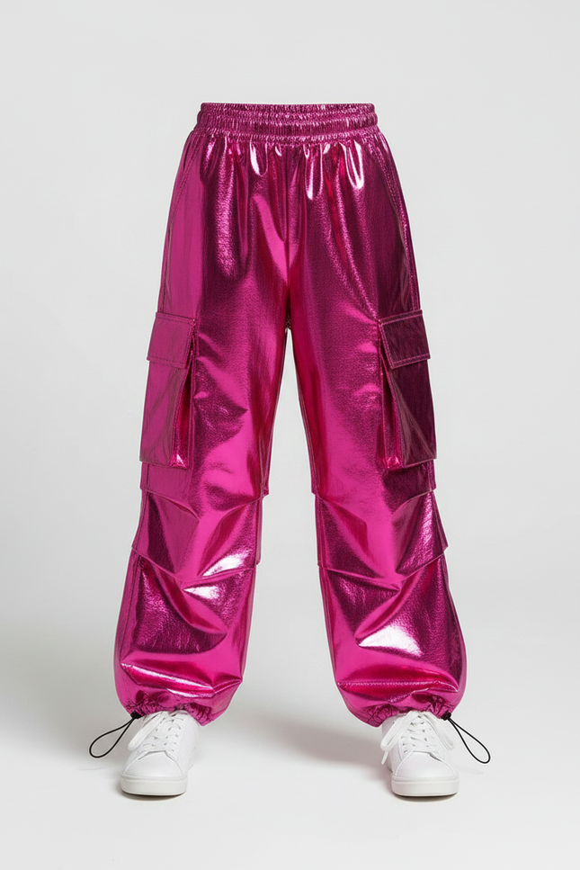 Pantalon Fluide Cargo Rose Métallique Brillant Enfant - Polyester - vue 3
