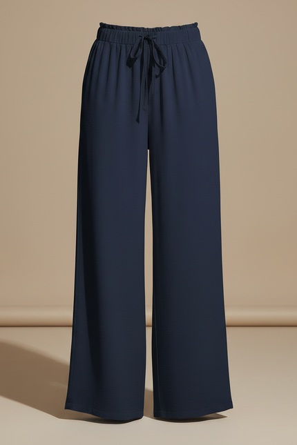 Pantalon Fluide Bleu Marine Ample Taille Haute Décontracté - Viscose - vue 3