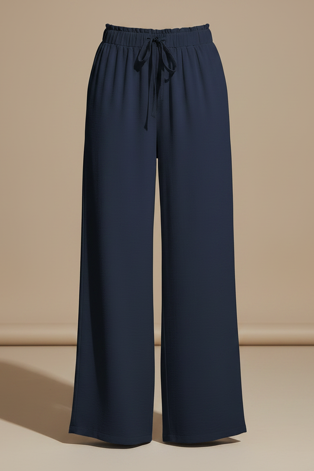Pantalon Fluide Bleu Marine Ample Taille Haute Décontracté - Viscose - vue 3