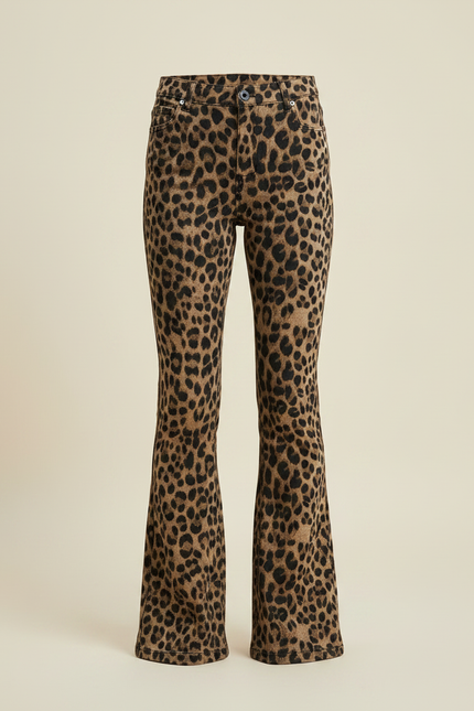 Pantalon Fluide Léopard Marron Évasé Confortable - Imprimé Maille - vue 3