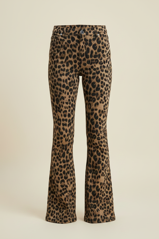 Pantalon Fluide Léopard Marron Évasé Confortable - Imprimé Maille - vue 3