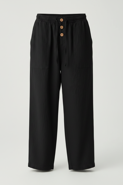 Pantalon Fluide Noir Coton Lin Décontracté Enfant - vue 3