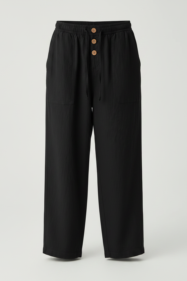 Pantalon Fluide Noir Coton Lin Décontracté Enfant - vue 3