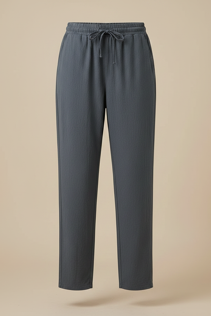 Pantalon Fluide Gris Ample Lin Décontracté Élastique - vue 3