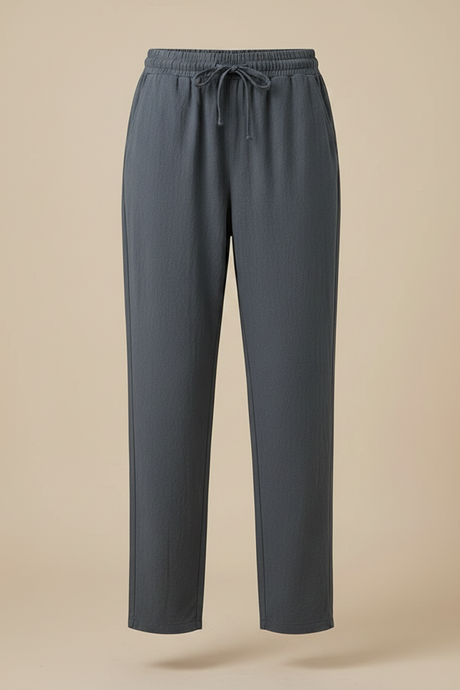 Pantalon Fluide Gris Ample Lin Décontracté Élastique - vue 3