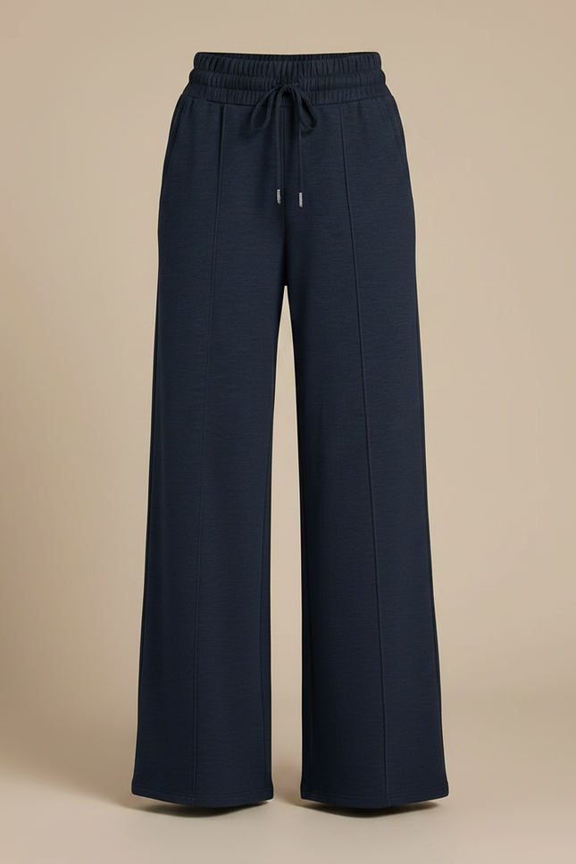 Pantalon Fluide Bleu Marine Large Cordon Décontracté - Molleton - vue 3