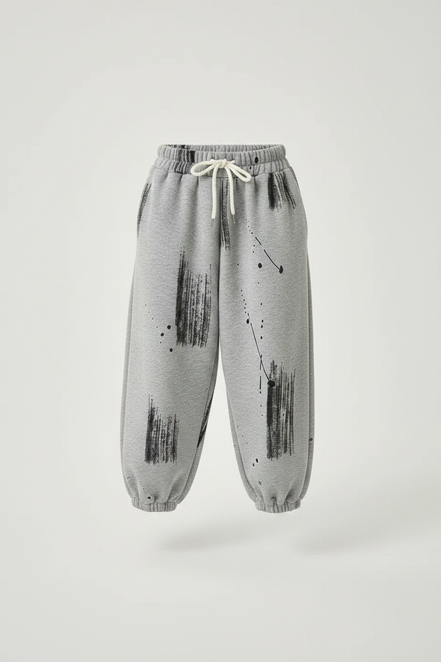 Pantalon Fluide Gris Ample Imprimé Décontracté Enfant - Molleton - vue 3
