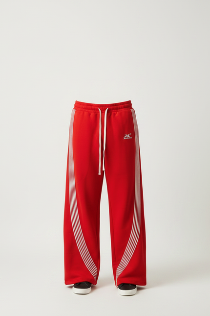 Pantalon Fluide Rouge Ample Rayures Blanches Sport Décontracté - Molleton - vue 3