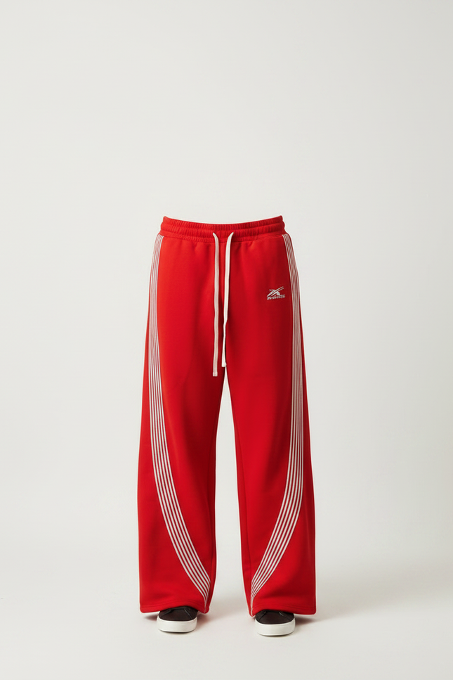 Pantalon Fluide Rouge Ample Rayures Blanches Sport Décontracté - Molleton - vue 3