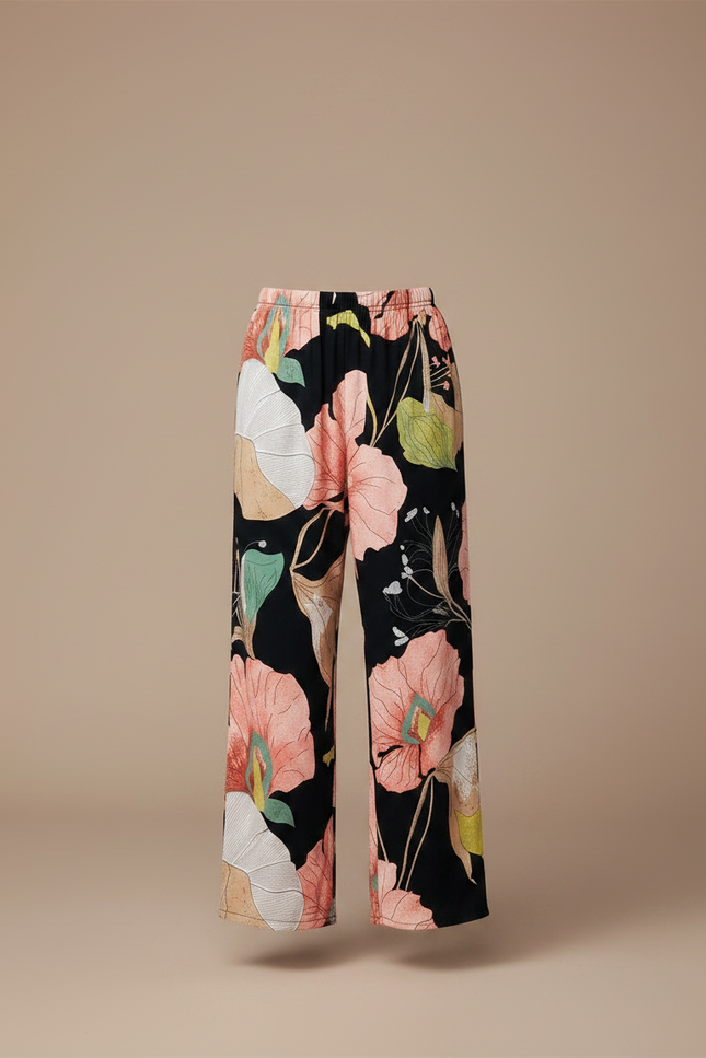 Pantalon Fluide Noir Floral Ample Viscose Enfant - Multicolore - vue 3