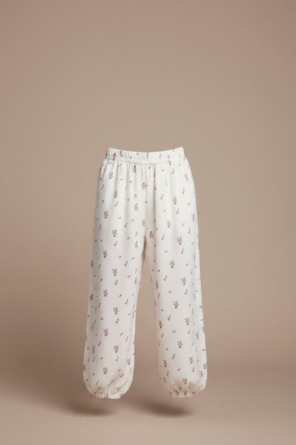 Pantalon Fluide Blanc Floral Ample Confortable Fille - Viscose - vue 3