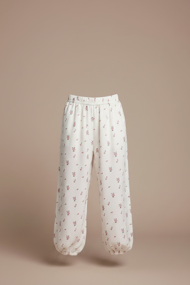 Pantalon Fluide Blanc Floral Ample Confortable Fille - Viscose - vue 3
