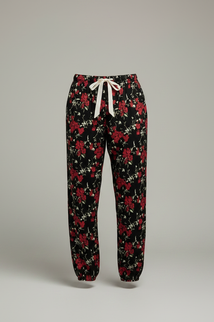 Pantalon Fluide Noir Floral Ample Viscose Homme - Imprimé - vue 3