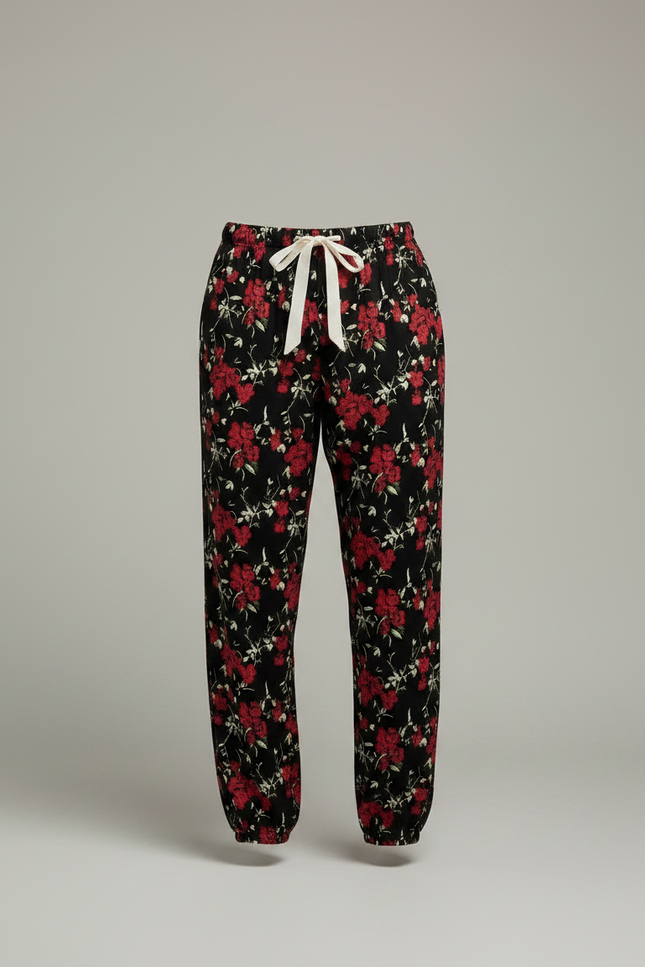 Pantalon Fluide Noir Floral Ample Viscose Homme - Imprimé - vue 3