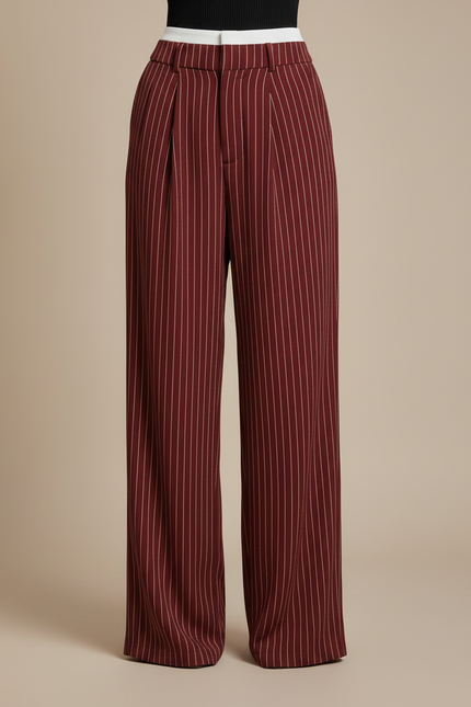 Pantalon Fluide Rayé Bordeaux Ample Taille Haute - Viscose - vue 3