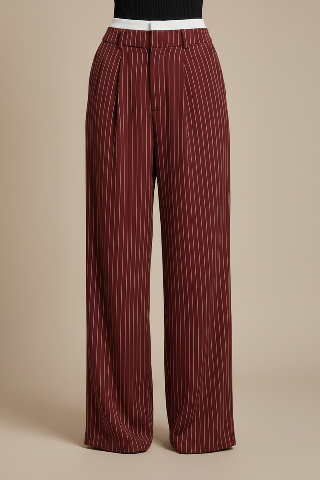 Pantalon Fluide Rayé Bordeaux Ample Taille Haute - Viscose - vue 3
