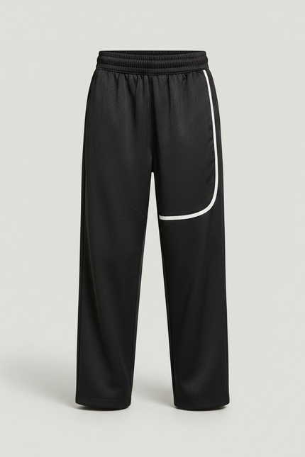 Pantalon Fluide Noir Ample Décontracté Blanc Sportif - Polyester - vue 3