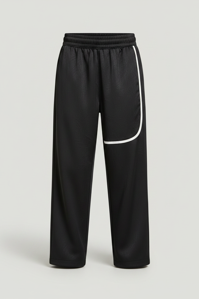 Pantalon Fluide Noir Ample Décontracté Blanc Sportif - Polyester - vue 3