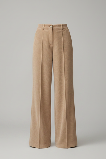 Pantalon Fluide Beige Côtelé Ample Taille Haute Femme - Cordé - vue 3