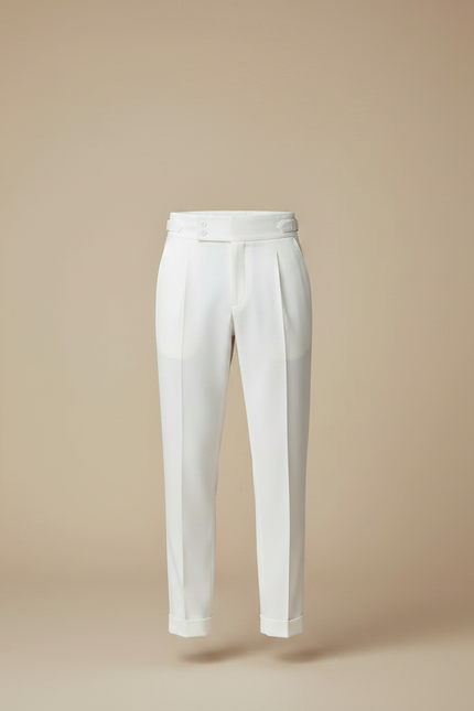 Pantalon Fluide Blanc Plissé Élégant Droit Homme - Viscose - vue 3