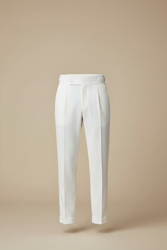 Pantalon Fluide Blanc Plissé Élégant Droit Homme - Viscose - vue 3
