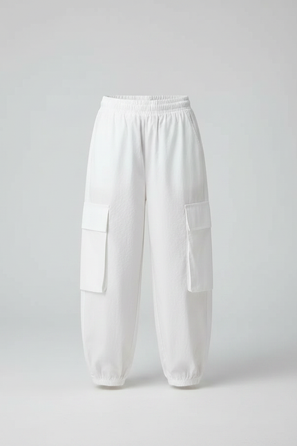 Pantalon Fluide Blanc Ample Cargo Coton Enfants - vue 3