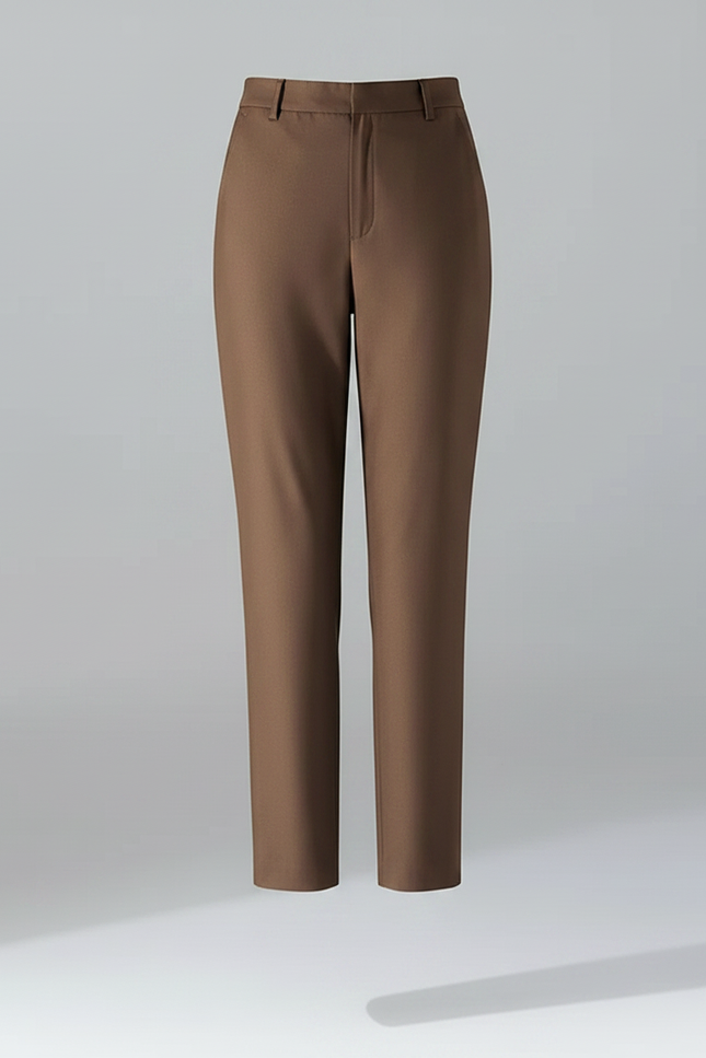 Pantalon Fluide Marron Droit Taille Haute Casual Chic - Polyester - vue 3