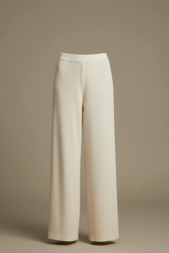 Pantalon Fluide Crème Maille Ample Confortable Évasé - Beige - vue 3