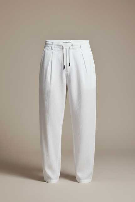 Pantalon Fluide Blanc Ample Cordon Plissé Décontracté - Lin - vue 3