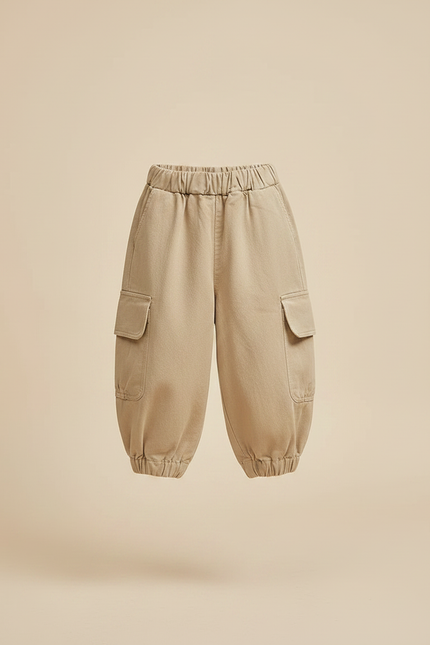 Pantalon Fluide Cargo Beige Ample Coton Enfant - vue 3