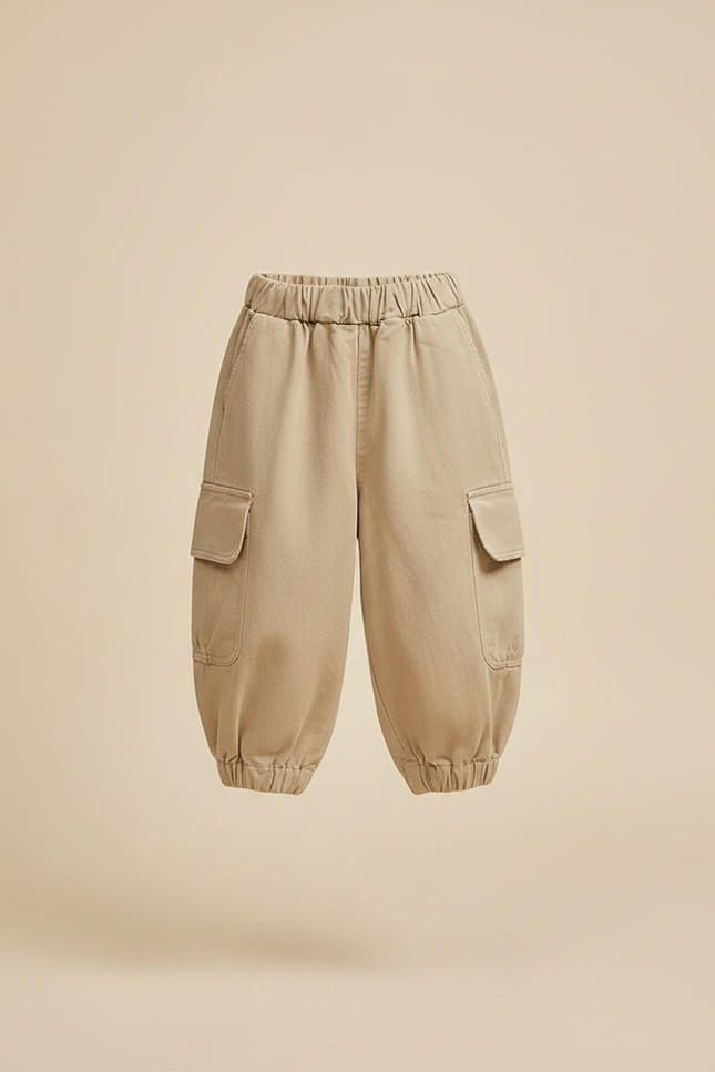 Pantalon Fluide Cargo Beige Ample Coton Enfant - vue 3