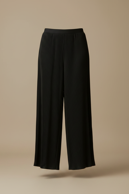 Pantalon Fluide Plissé Noir Large Élégant Femme - Polyester - vue 3