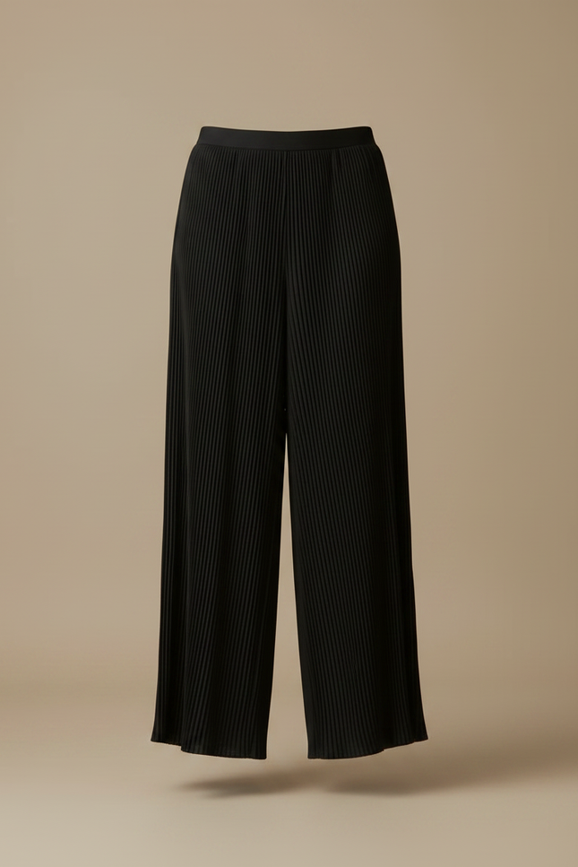 Pantalon Fluide Plissé Noir Large Élégant Femme - Polyester - vue 3