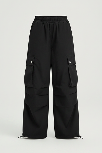 Pantalon Fluide Noir Ample Cargo Décontracté Fille - Polyester - vue 3