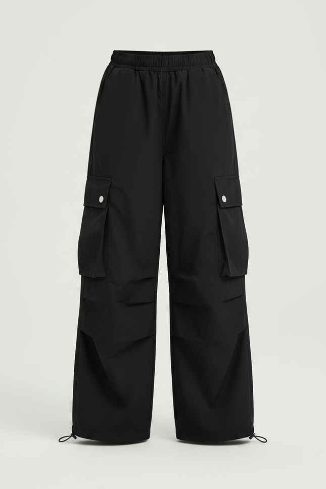 Pantalon Fluide Noir Ample Cargo Décontracté Fille - Polyester - vue 3