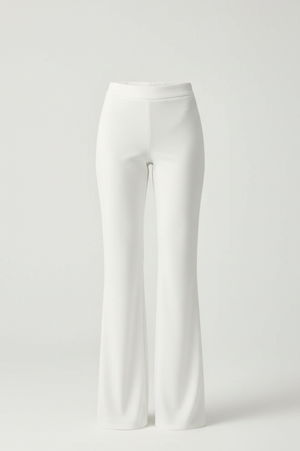Pantalon Fluide Blanc Taille Haute Évasé Élégant Femme - Viscose - vue 3