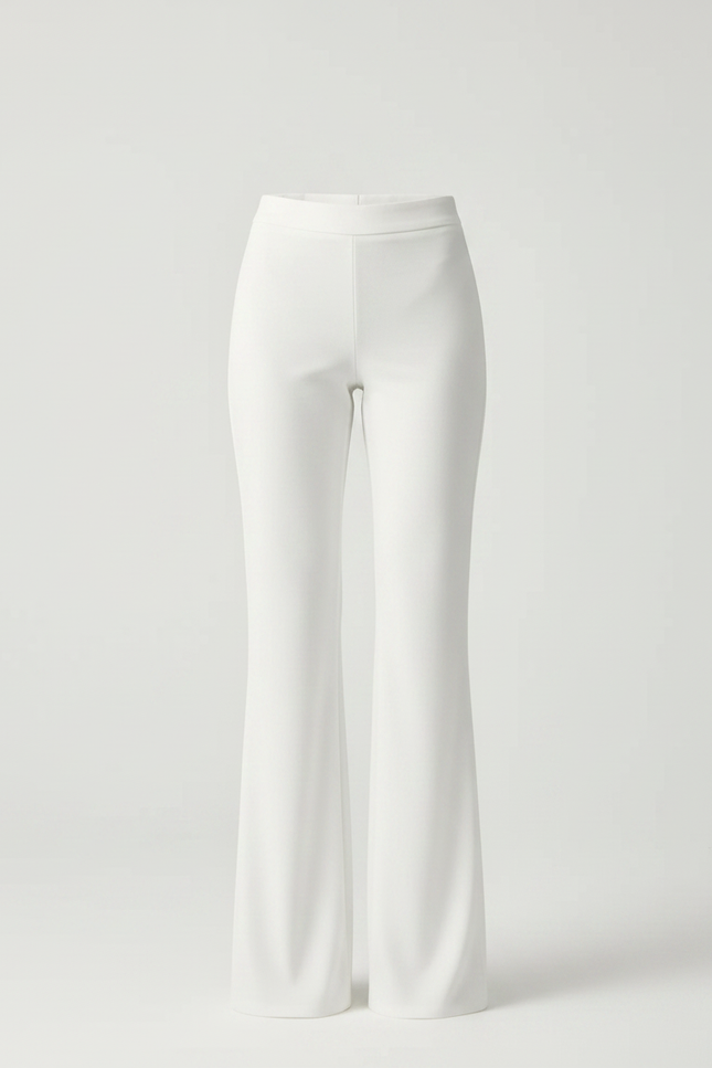 Pantalon Fluide Blanc Taille Haute Évasé Élégant Femme - Viscose - vue 3