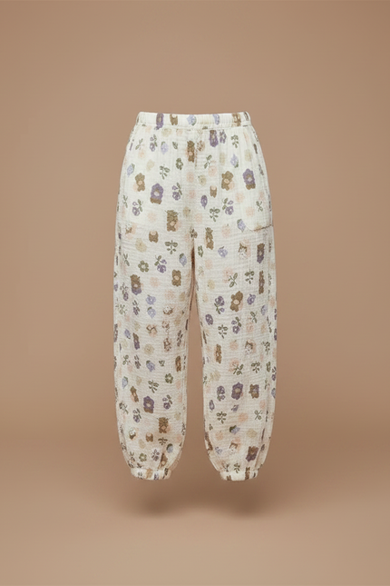 Pantalon Fluide Blanc Imprimé Fleurs Muslin Enfant - Coton - vue 3