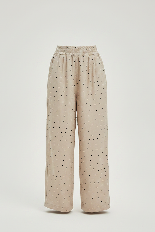 Pantalon Fluide Beige Large Pois Fille Décontracté - Viscose - vue 3