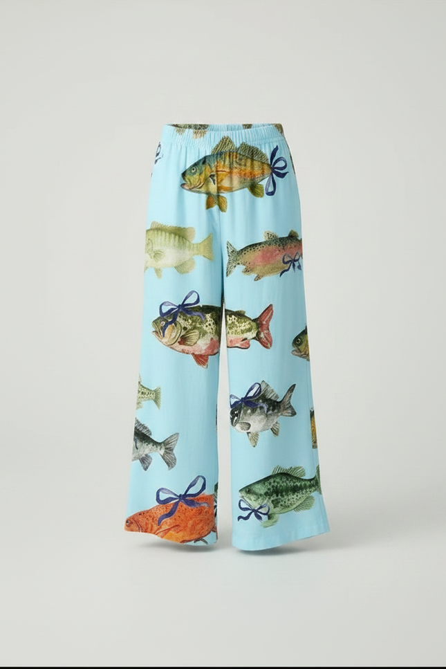 Pantalon Fluide Bleu Poissons Ample Décontracté Enfant - Viscose - vue 3