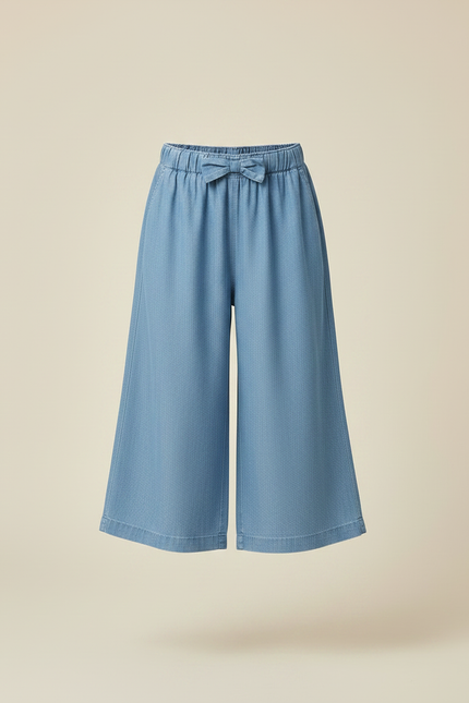 Pantalon Fluide Bleu Ciel Ample Élastiqué Enfant Coton - Jean - vue 3