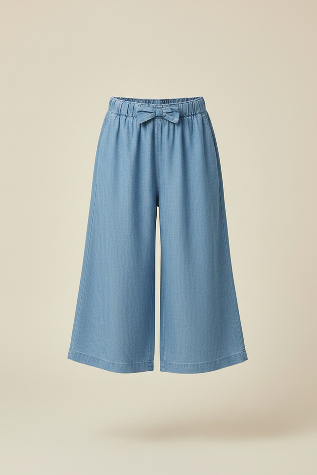 Pantalon Fluide Bleu Ciel Ample Élastiqué Enfant Coton - Jean - vue 3