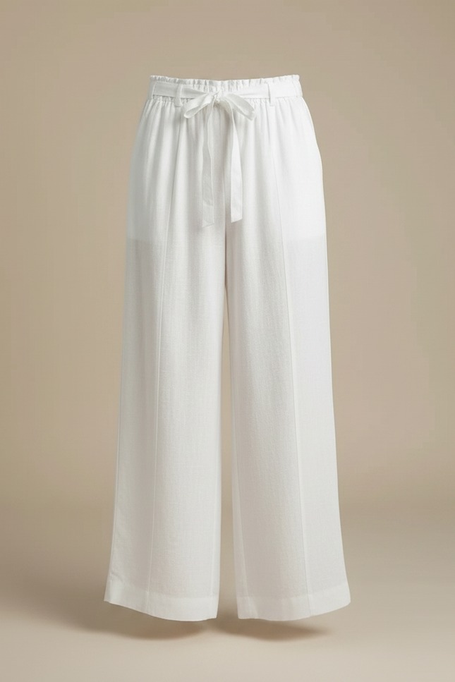 Pantalon Fluide Blanc Ample Taille Haute Lin Femme - vue 3