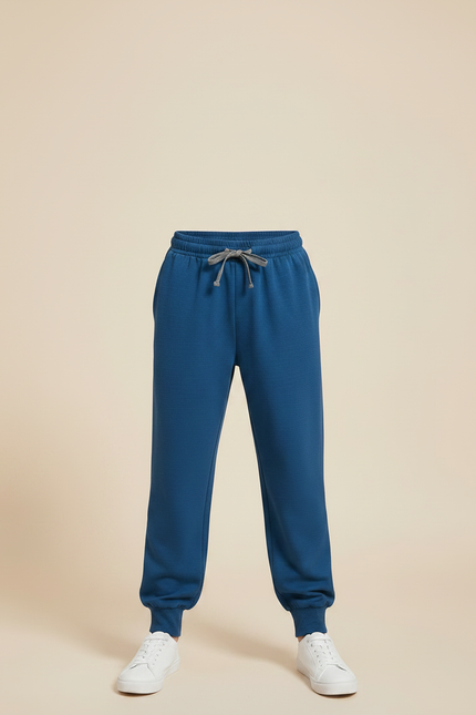 Pantalon Fluide Bleu Marine Ample Cordon Enfant Jogger - Molleton - vue 3