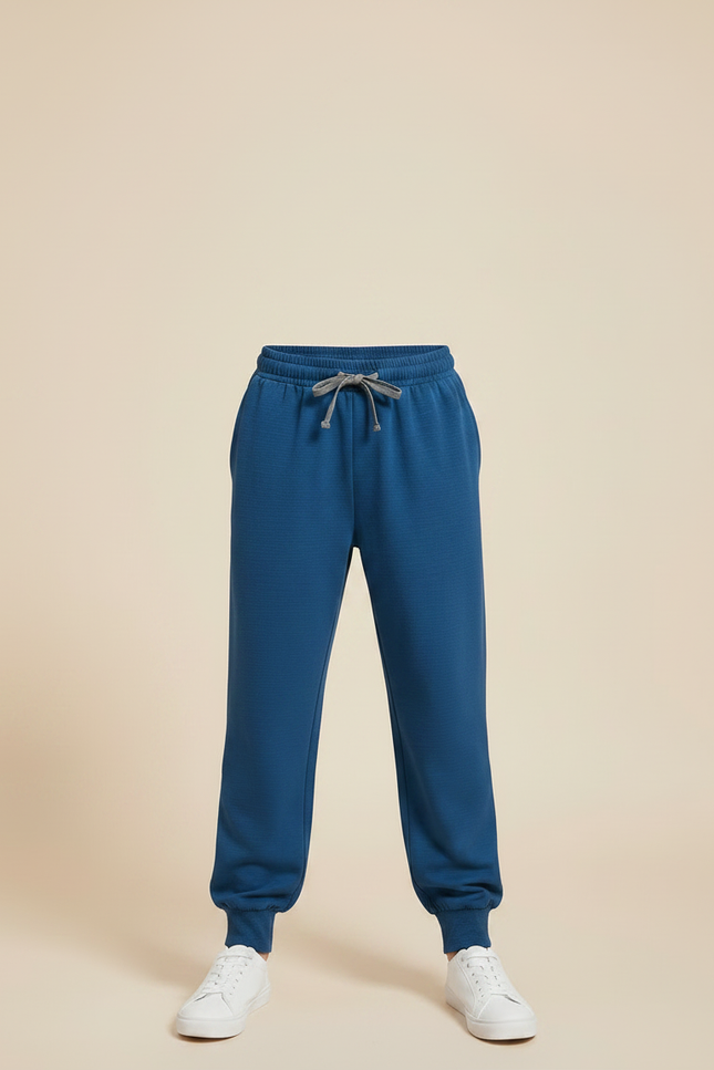 Pantalon Fluide Bleu Marine Ample Cordon Enfant Jogger - Molleton - vue 3