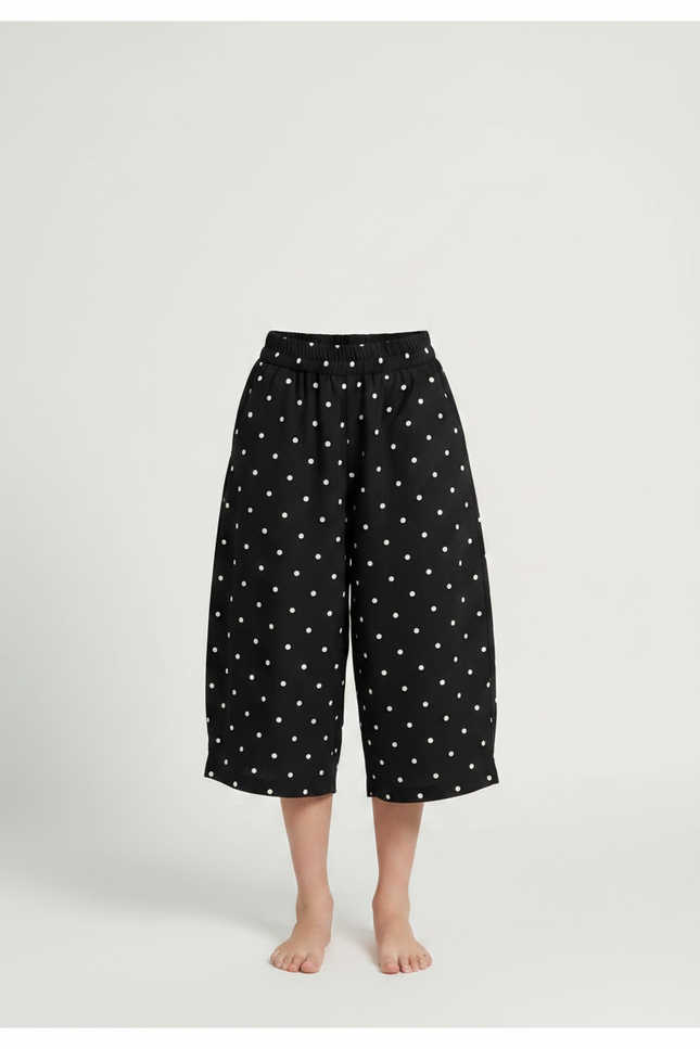 Pantalon Fluide Noir Pois Blancs Ample Coton Enfant - vue 3