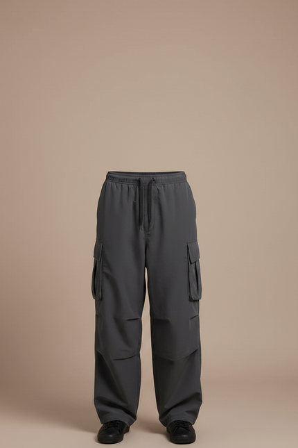 Pantalon Fluide Cargo Gris Ample Décontracté Homme - Polyester - vue 3