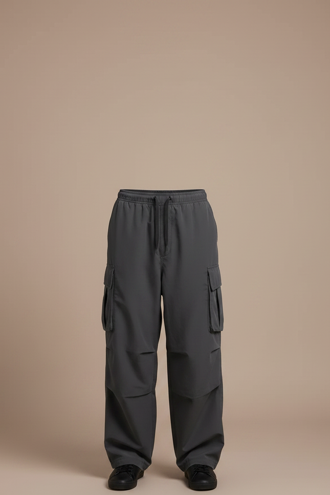 Pantalon Fluide Cargo Gris Ample Décontracté Homme - Polyester - vue 3