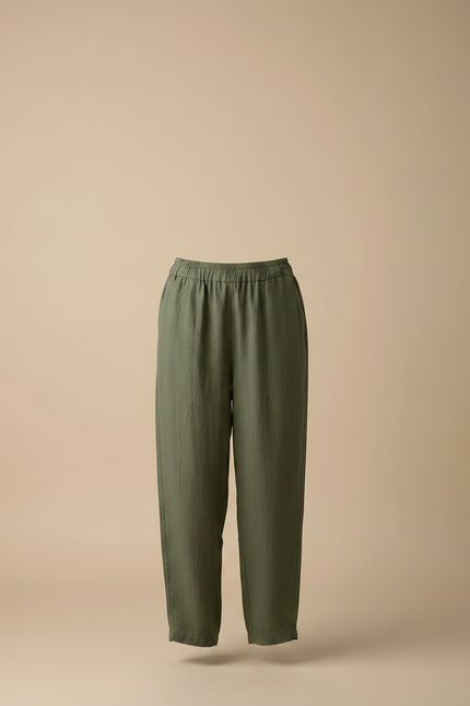 Pantalon Fluide Vert Militaire Ample Lin Harem Décontracté - vue 3
