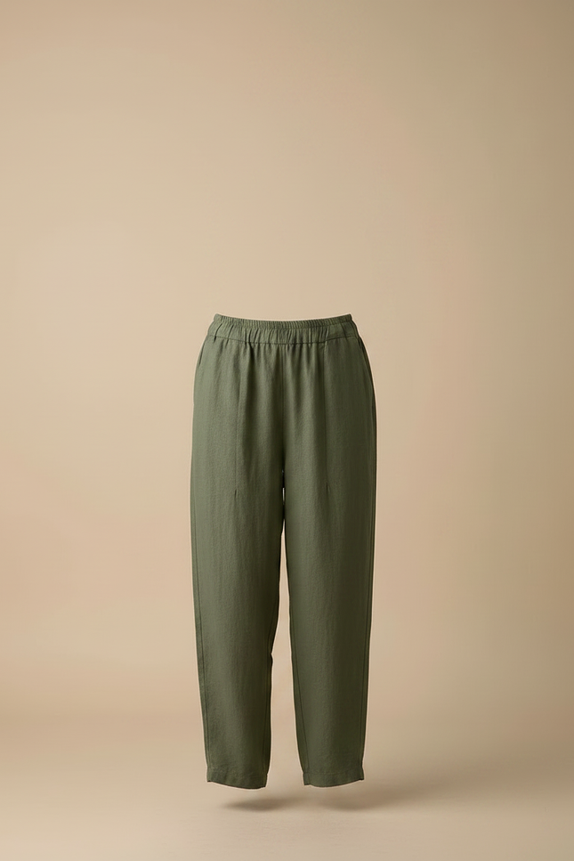 Pantalon Fluide Vert Militaire Ample Lin Harem Décontracté - vue 3